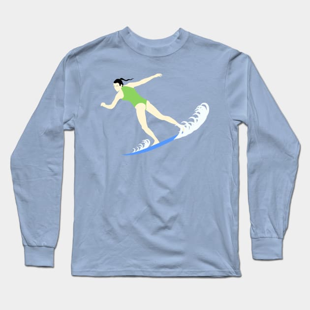 Surfing Brunette Long Sleeve T-Shirt by jintetsu